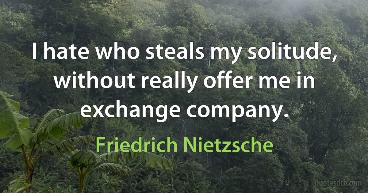 I hate who steals my solitude, without really offer me in exchange company. (Friedrich Nietzsche)