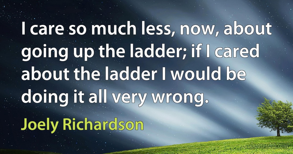 I care so much less, now, about going up the ladder; if I cared about the ladder I would be doing it all very wrong. (Joely Richardson)