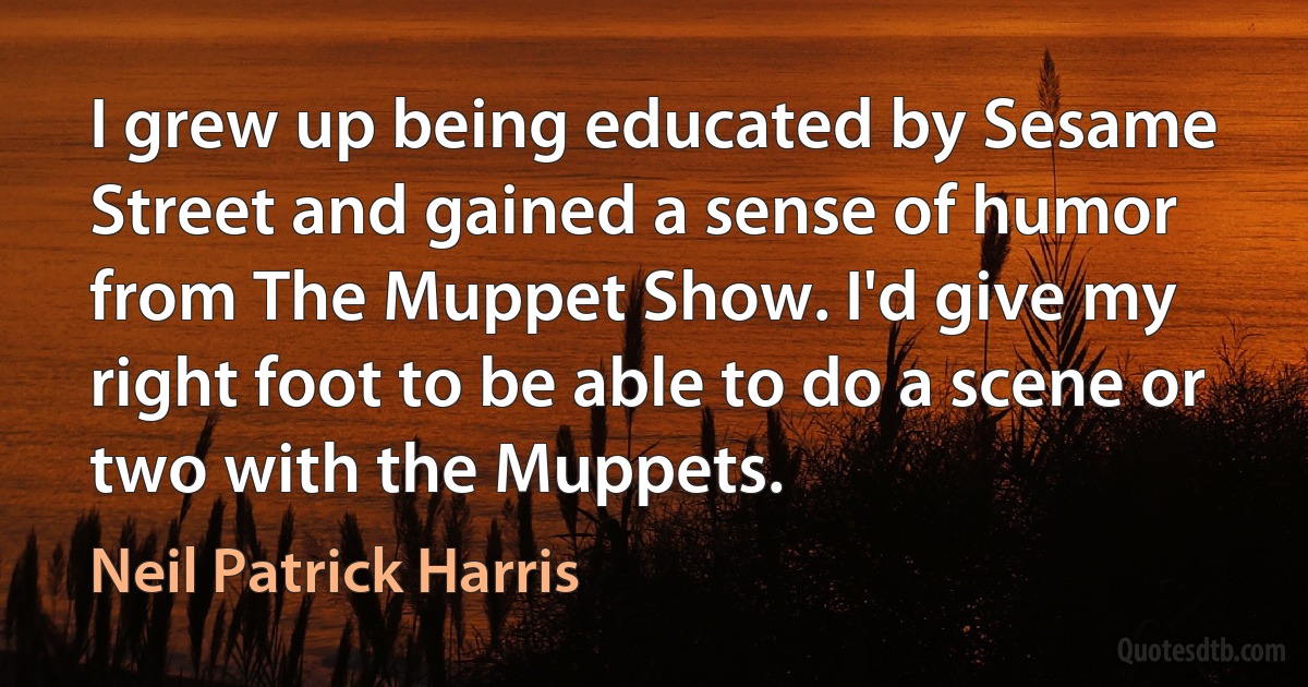 I grew up being educated by Sesame Street and gained a sense of humor from The Muppet Show. I'd give my right foot to be able to do a scene or two with the Muppets. (Neil Patrick Harris)