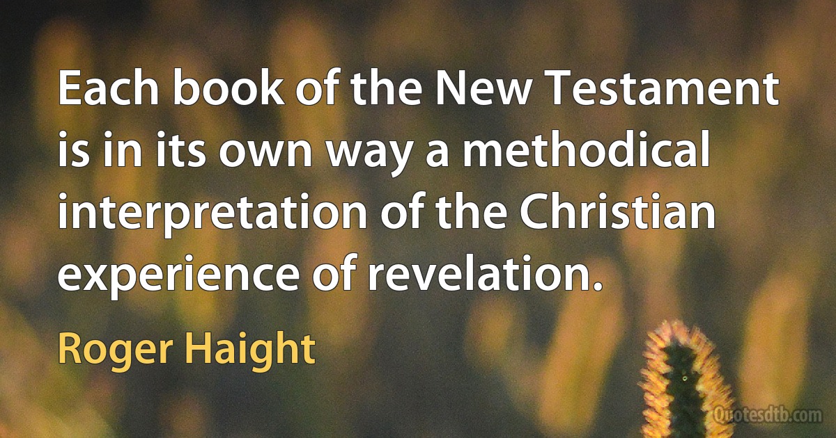 Each book of the New Testament is in its own way a methodical interpretation of the Christian experience of revelation. (Roger Haight)