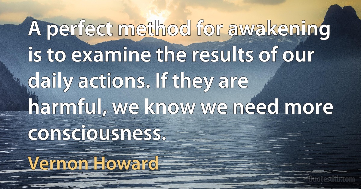 A perfect method for awakening is to examine the results of our daily actions. If they are harmful, we know we need more consciousness. (Vernon Howard)