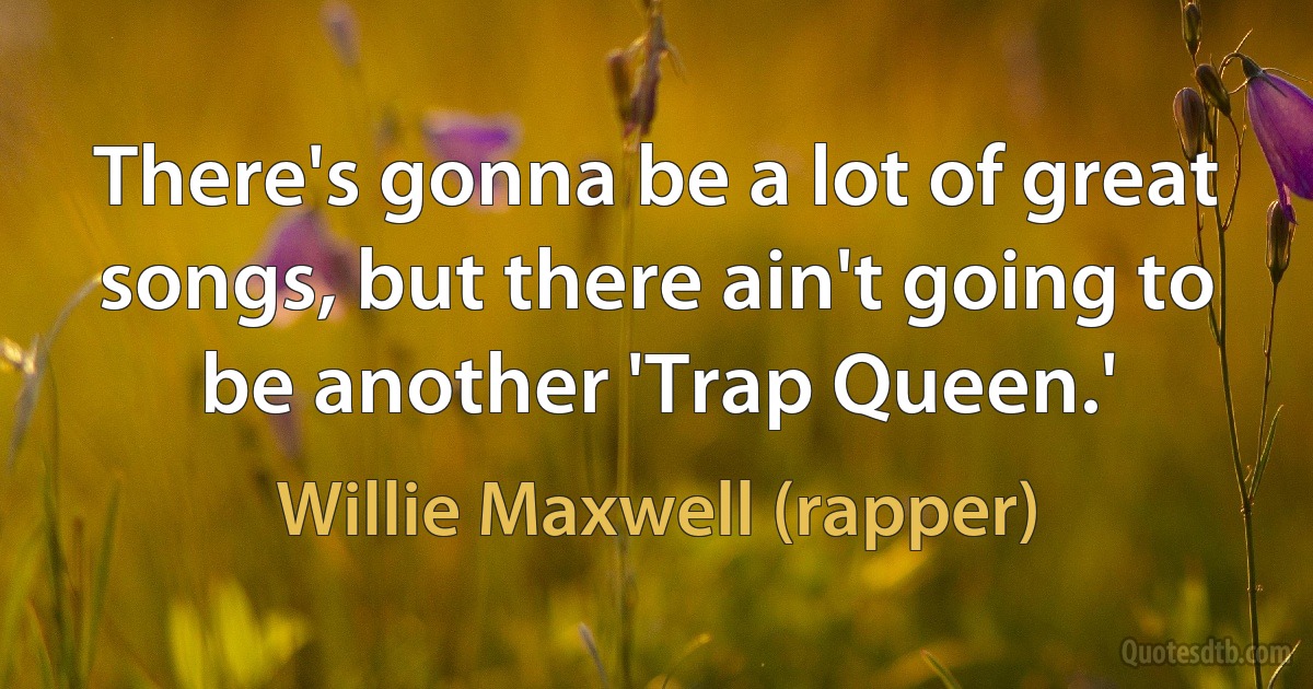 There's gonna be a lot of great songs, but there ain't going to be another 'Trap Queen.' (Willie Maxwell (rapper))