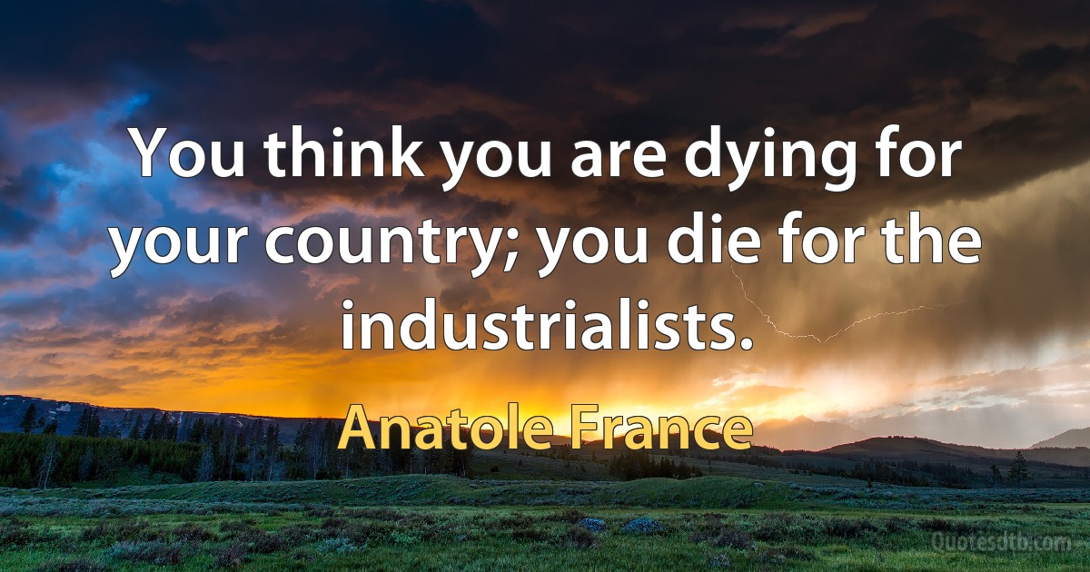 You think you are dying for your country; you die for the industrialists. (Anatole France)