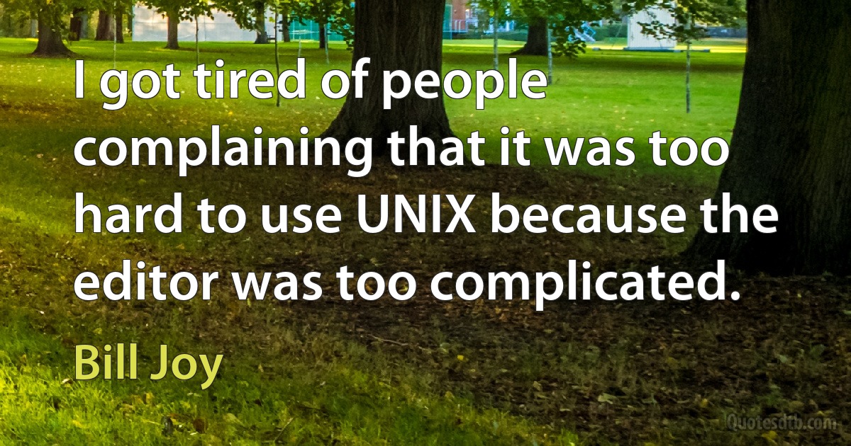 I got tired of people complaining that it was too hard to use UNIX because the editor was too complicated. (Bill Joy)