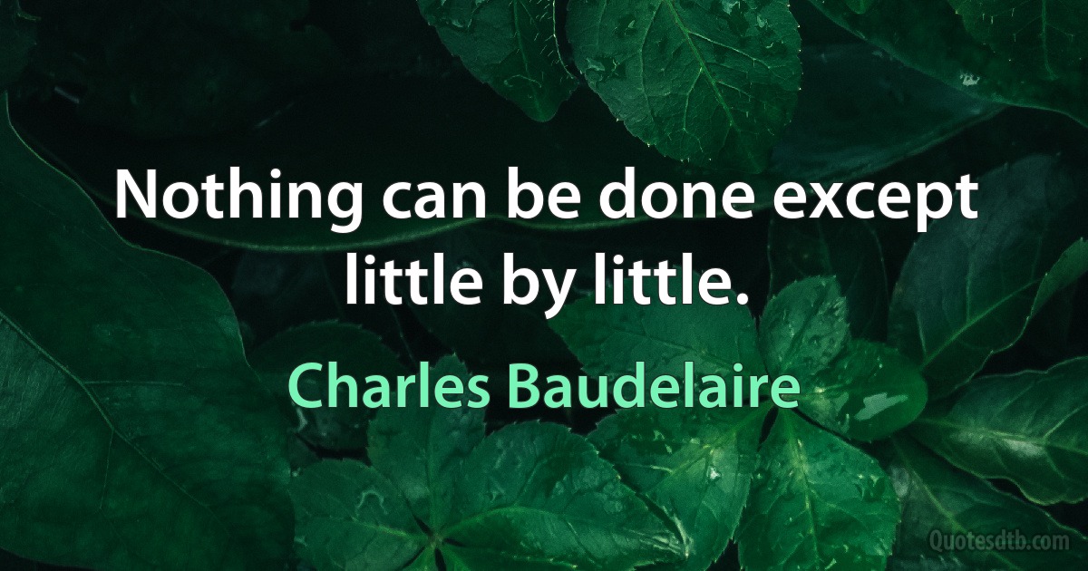 Nothing can be done except little by little. (Charles Baudelaire)