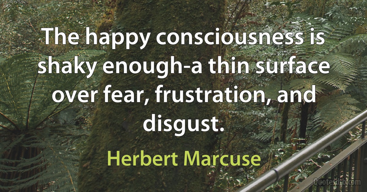 The happy consciousness is shaky enough-a thin surface over fear, frustration, and disgust. (Herbert Marcuse)