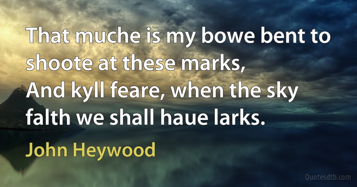 That muche is my bowe bent to shoote at these marks,
And kyll feare, when the sky falth we shall haue larks. (John Heywood)