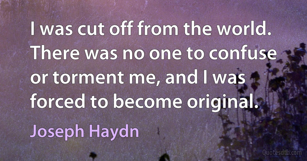 I was cut off from the world. There was no one to confuse or torment me, and I was forced to become original. (Joseph Haydn)