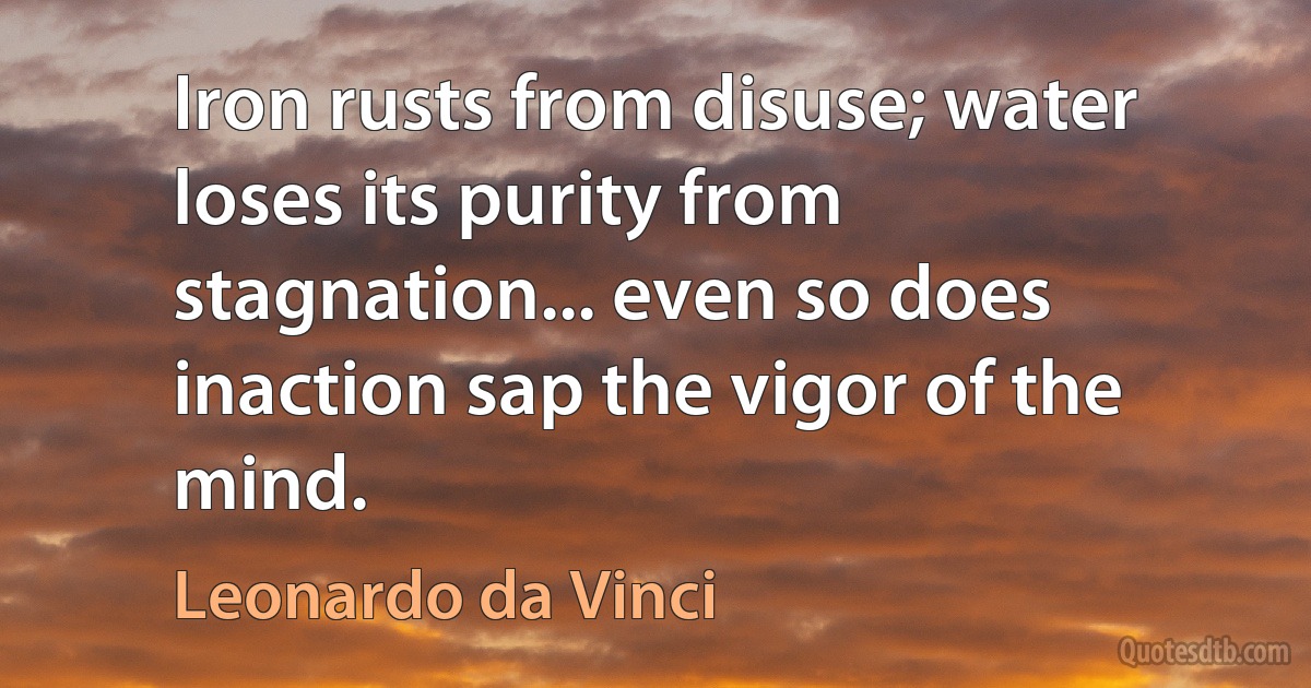 Iron rusts from disuse; water loses its purity from stagnation... even so does inaction sap the vigor of the mind. (Leonardo da Vinci)