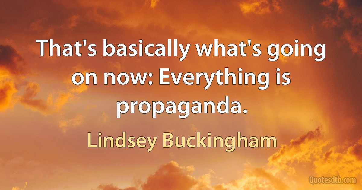 That's basically what's going on now: Everything is propaganda. (Lindsey Buckingham)