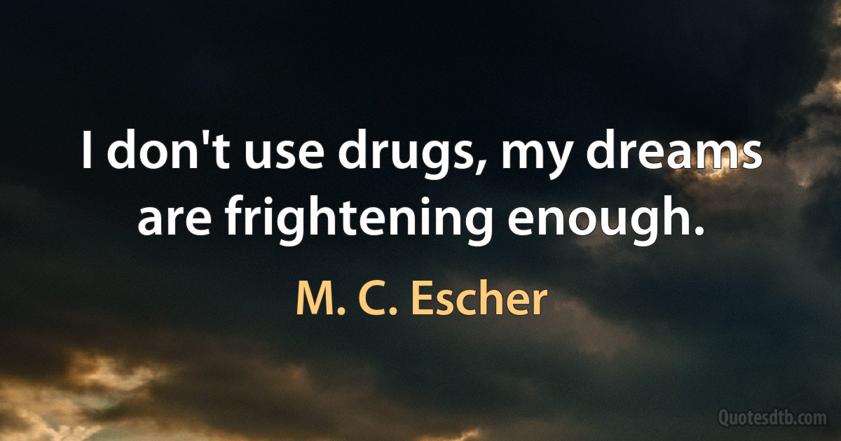 I don't use drugs, my dreams are frightening enough. (M. C. Escher)