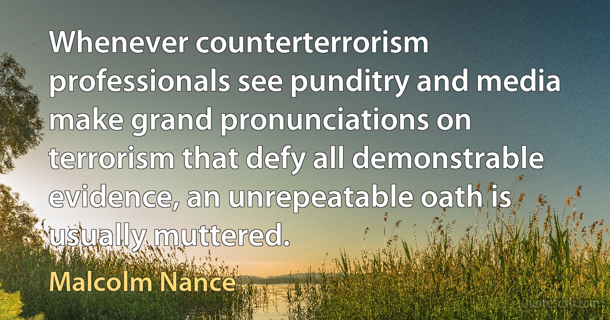 Whenever counterterrorism professionals see punditry and media make grand pronunciations on terrorism that defy all demonstrable evidence, an unrepeatable oath is usually muttered. (Malcolm Nance)