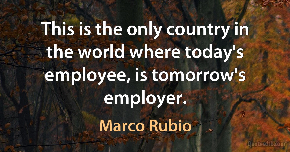 This is the only country in the world where today's employee, is tomorrow's employer. (Marco Rubio)