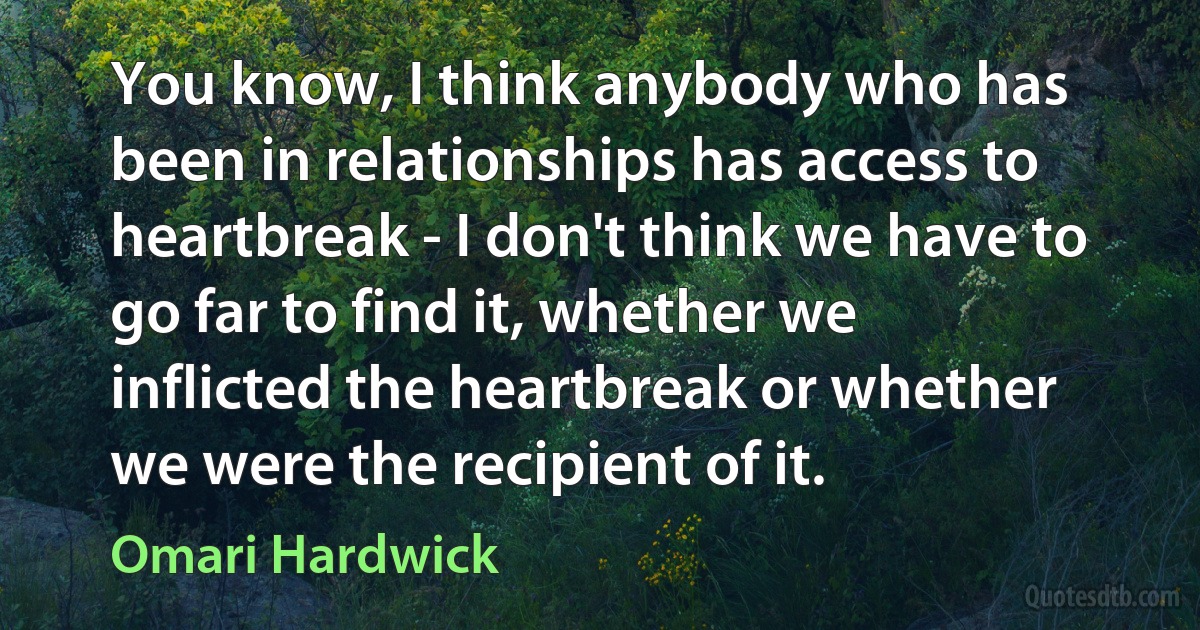 You know, I think anybody who has been in relationships has access to heartbreak - I don't think we have to go far to find it, whether we inflicted the heartbreak or whether we were the recipient of it. (Omari Hardwick)