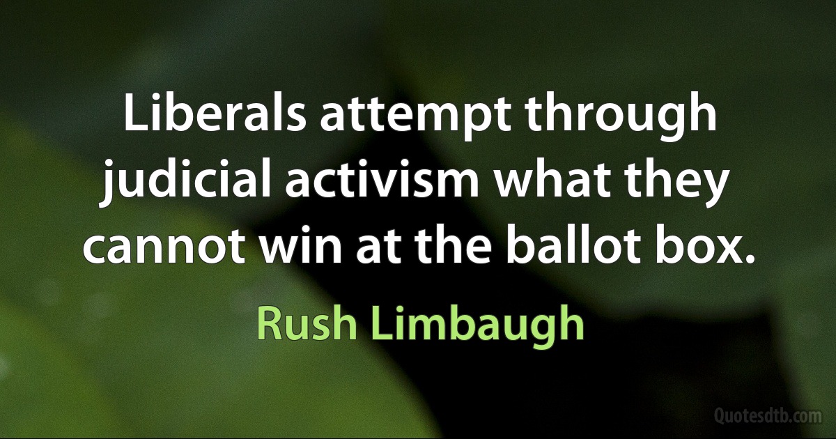 Liberals attempt through judicial activism what they cannot win at the ballot box. (Rush Limbaugh)