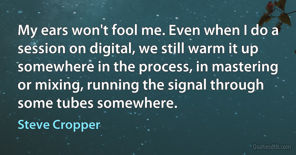 My ears won't fool me. Even when I do a session on digital, we still warm it up somewhere in the process, in mastering or mixing, running the signal through some tubes somewhere. (Steve Cropper)