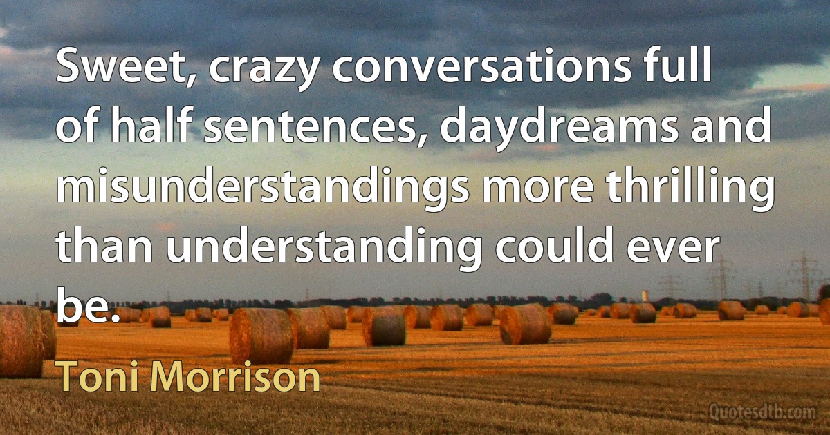 Sweet, crazy conversations full of half sentences, daydreams and misunderstandings more thrilling than understanding could ever be. (Toni Morrison)