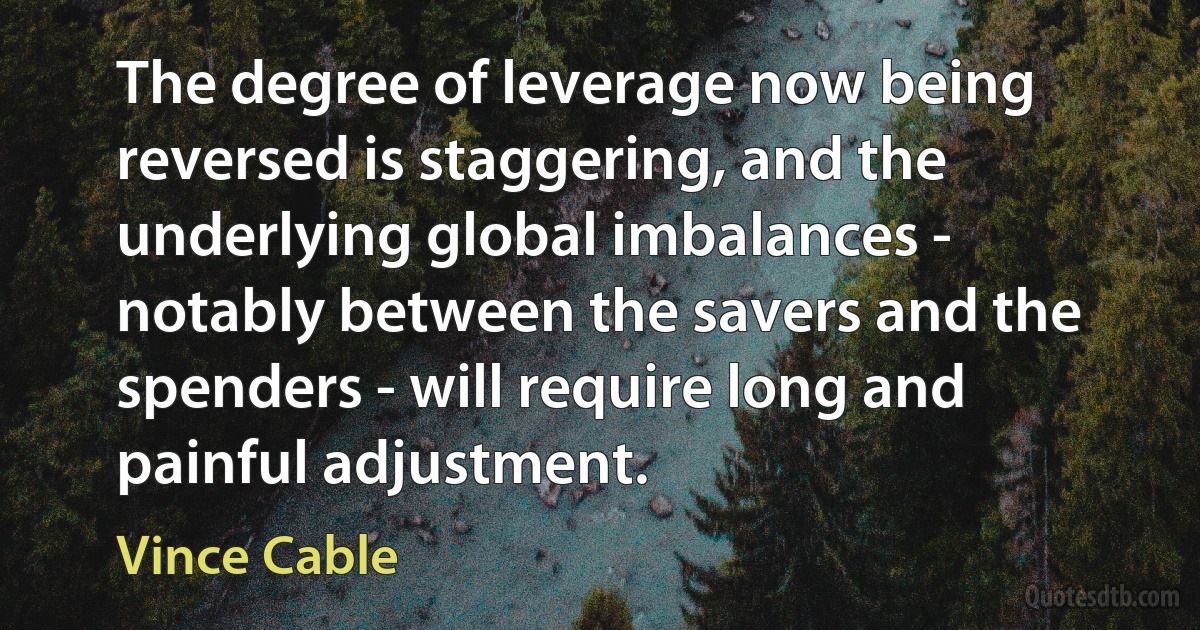 The degree of leverage now being reversed is staggering, and the underlying global imbalances - notably between the savers and the spenders - will require long and painful adjustment. (Vince Cable)