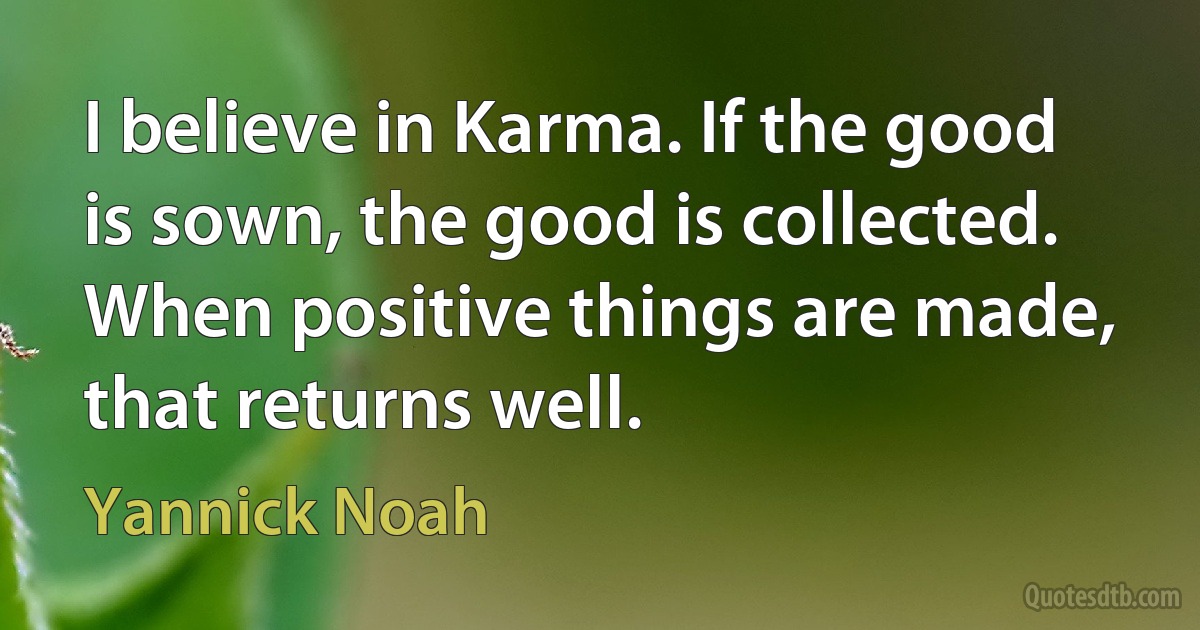 I believe in Karma. If the good is sown, the good is collected. When positive things are made, that returns well. (Yannick Noah)