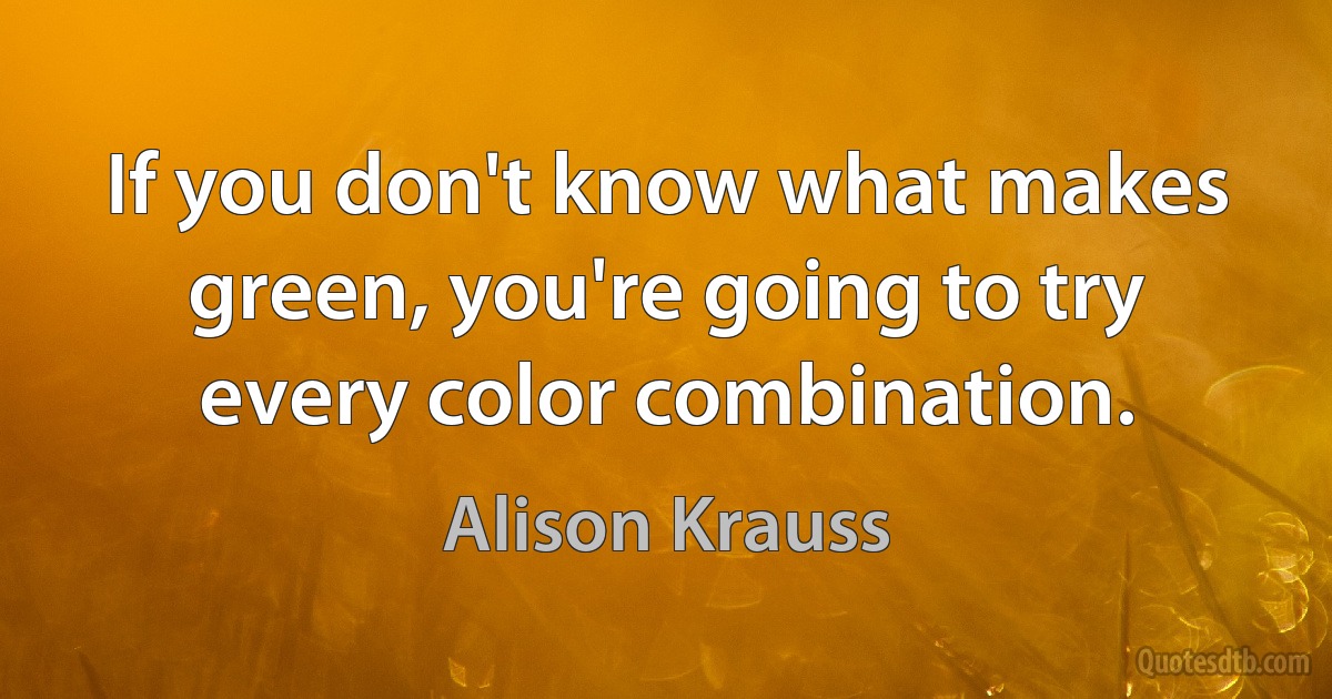 If you don't know what makes green, you're going to try every color combination. (Alison Krauss)