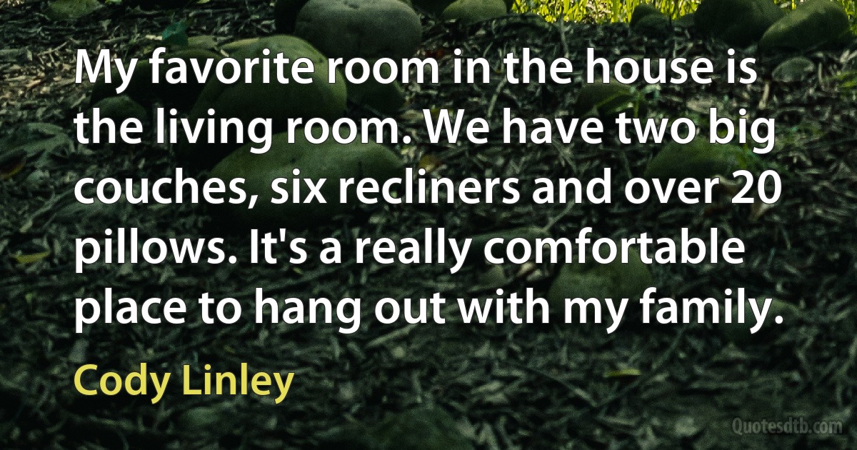 My favorite room in the house is the living room. We have two big couches, six recliners and over 20 pillows. It's a really comfortable place to hang out with my family. (Cody Linley)