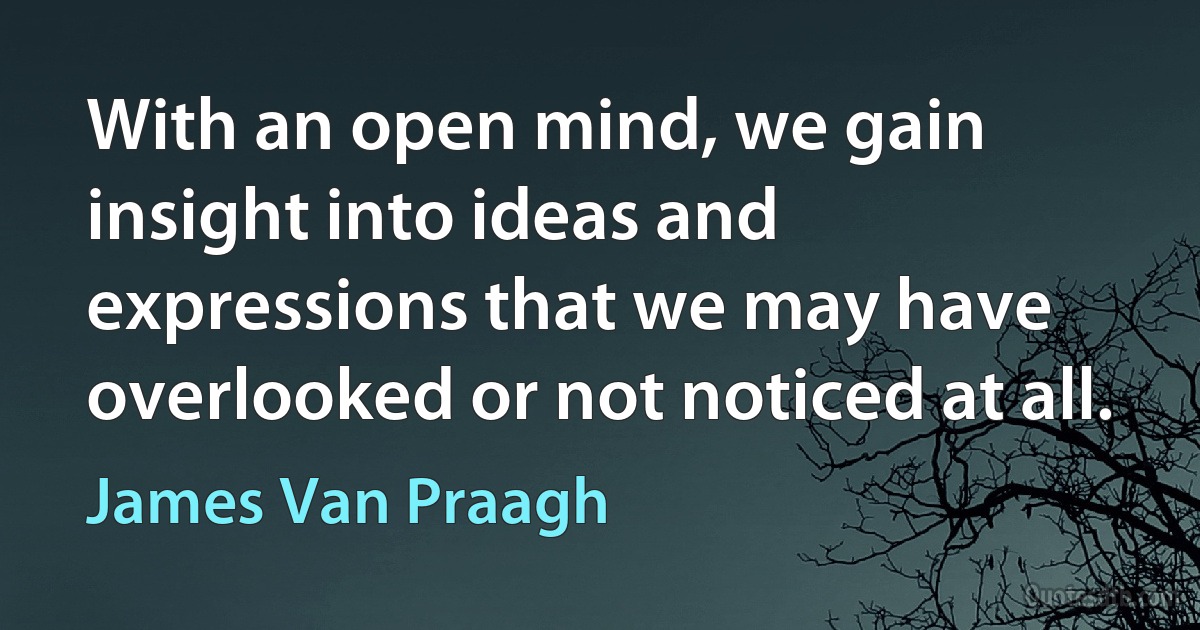 With an open mind, we gain insight into ideas and expressions that we may have overlooked or not noticed at all. (James Van Praagh)