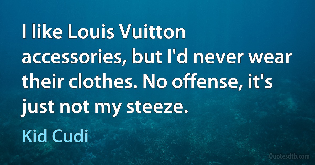 I like Louis Vuitton accessories, but I'd never wear their clothes. No offense, it's just not my steeze. (Kid Cudi)