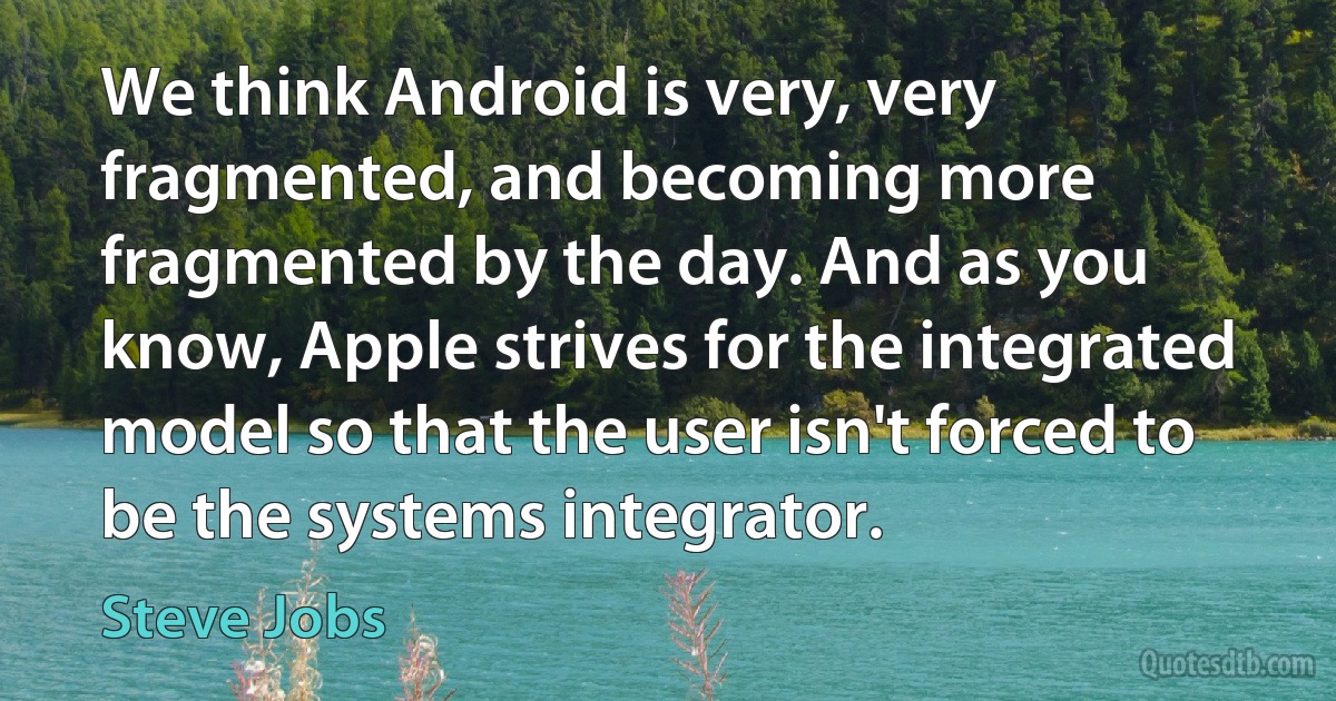 We think Android is very, very fragmented, and becoming more fragmented by the day. And as you know, Apple strives for the integrated model so that the user isn't forced to be the systems integrator. (Steve Jobs)