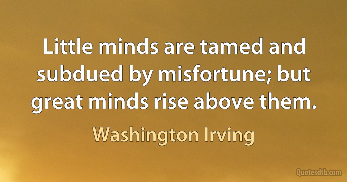 Little minds are tamed and subdued by misfortune; but great minds rise above them. (Washington Irving)