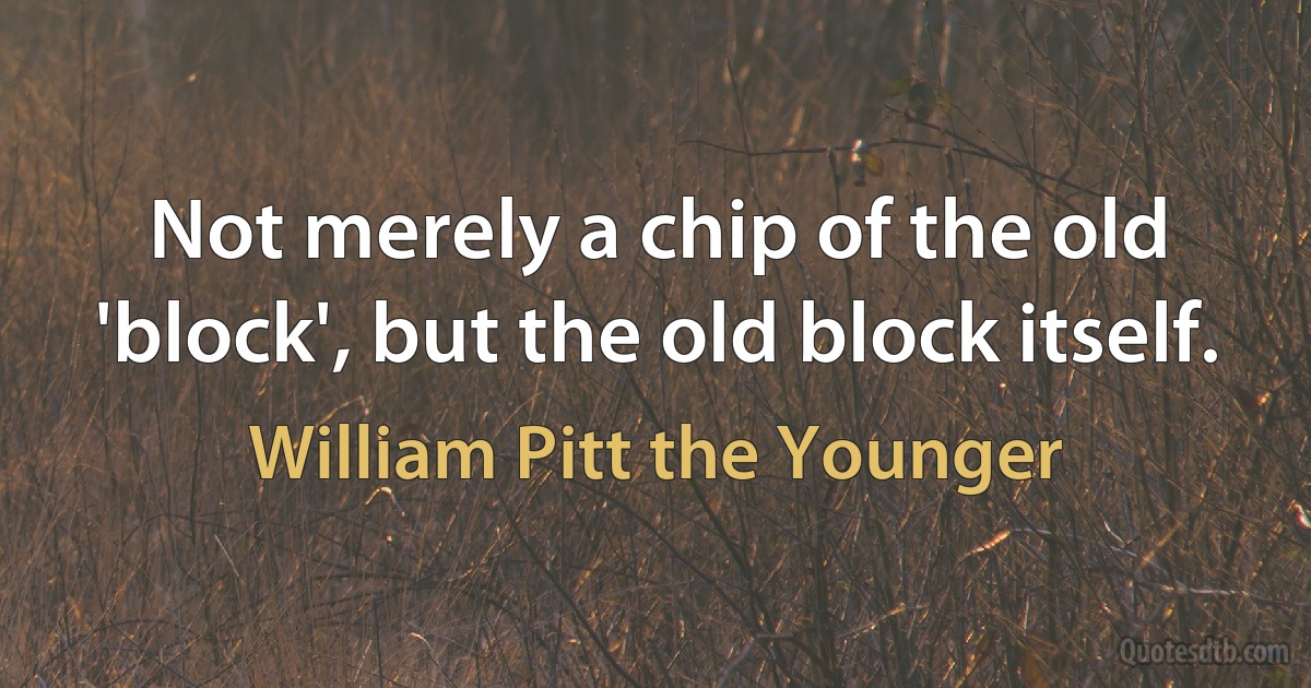 Not merely a chip of the old 'block', but the old block itself. (William Pitt the Younger)