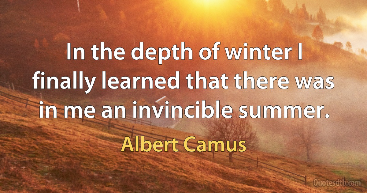 In the depth of winter I finally learned that there was in me an invincible summer. (Albert Camus)