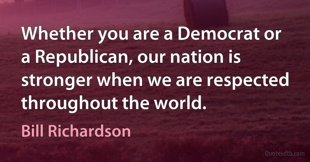 Whether you are a Democrat or a Republican, our nation is stronger when we are respected throughout the world. (Bill Richardson)