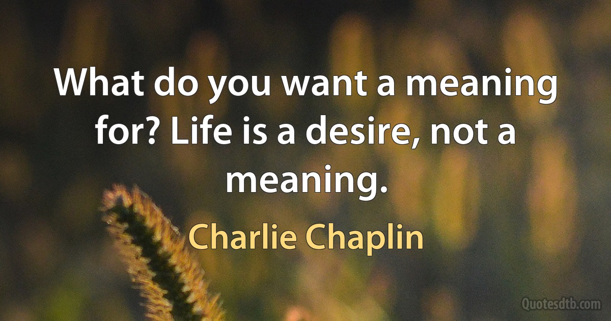 What do you want a meaning for? Life is a desire, not a meaning. (Charlie Chaplin)