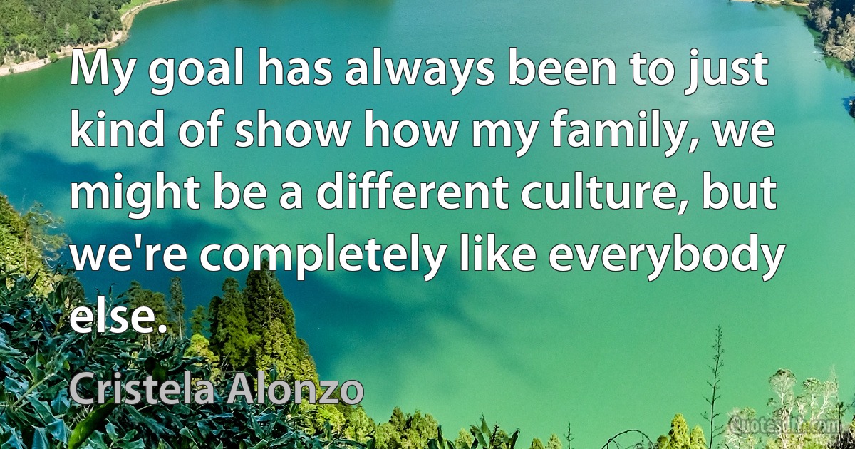 My goal has always been to just kind of show how my family, we might be a different culture, but we're completely like everybody else. (Cristela Alonzo)