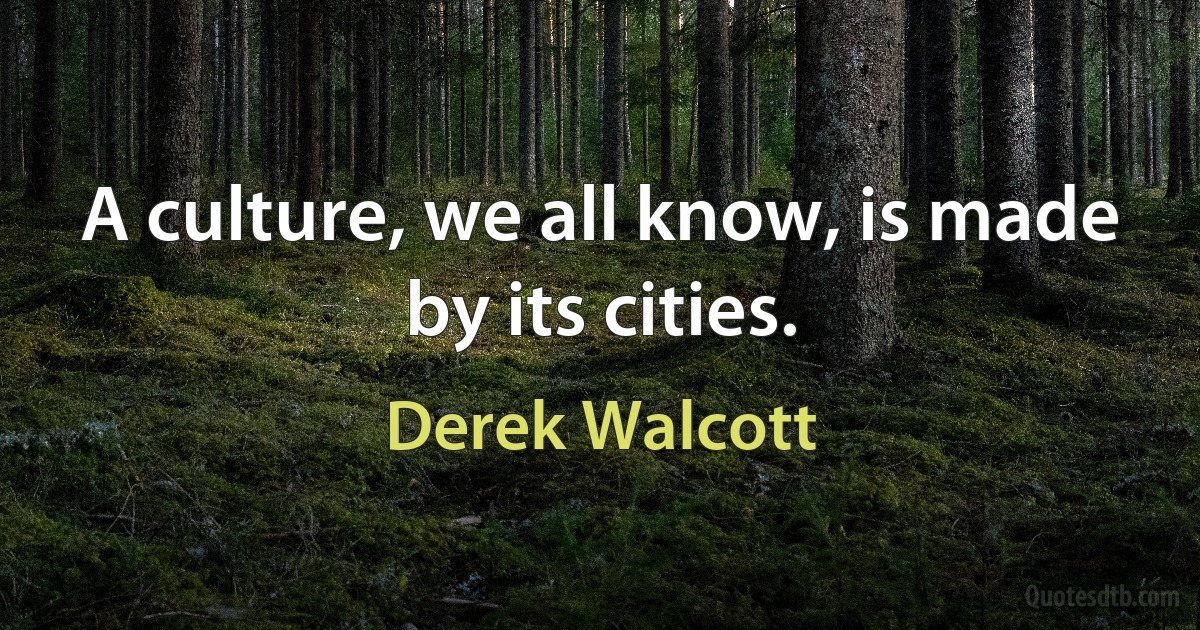 A culture, we all know, is made by its cities. (Derek Walcott)