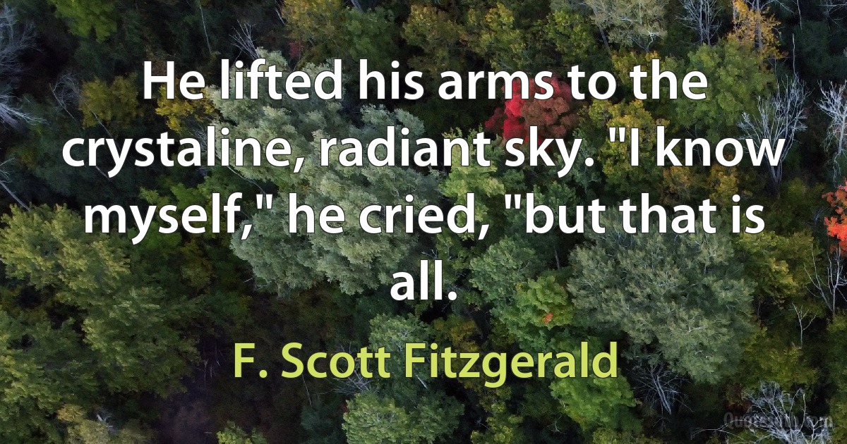 He lifted his arms to the crystaline, radiant sky. "I know myself," he cried, "but that is all. (F. Scott Fitzgerald)