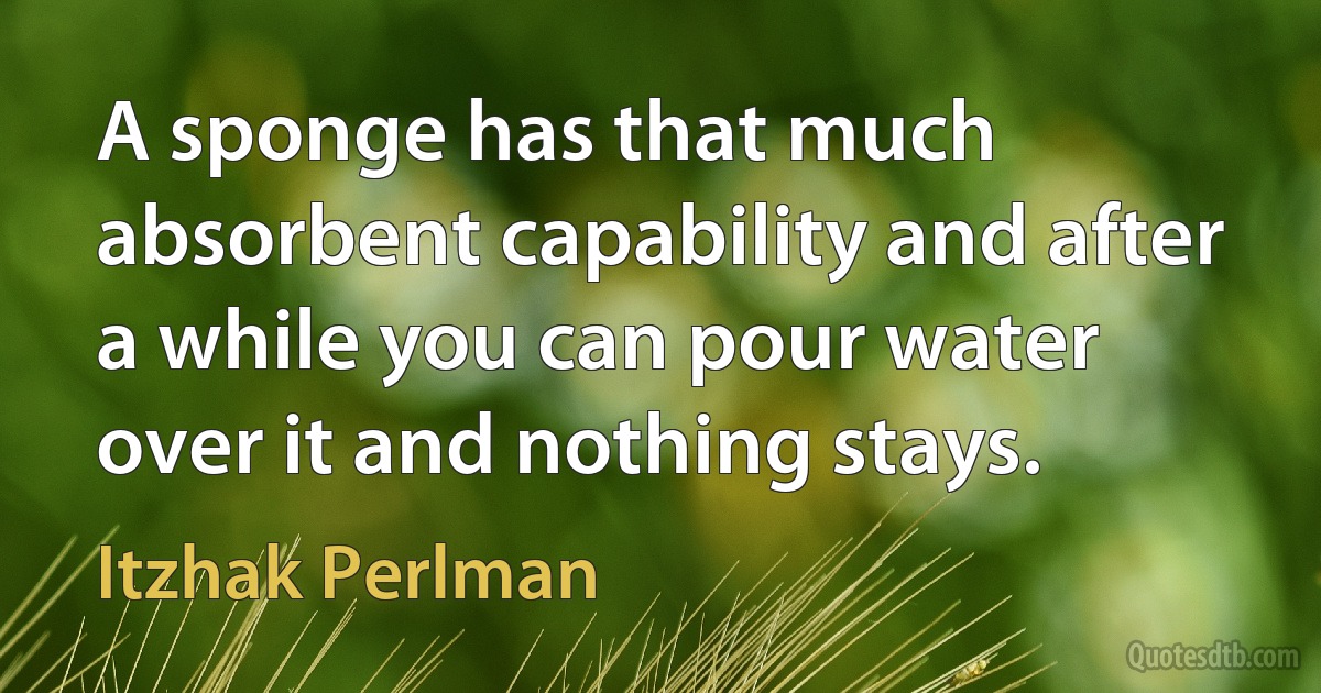 A sponge has that much absorbent capability and after a while you can pour water over it and nothing stays. (Itzhak Perlman)