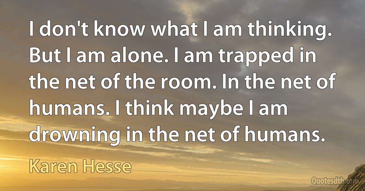 I don't know what I am thinking. But I am alone. I am trapped in the net of the room. In the net of humans. I think maybe I am drowning in the net of humans. (Karen Hesse)