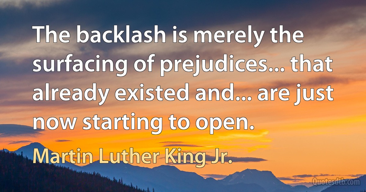 The backlash is merely the surfacing of prejudices... that already existed and... are just now starting to open. (Martin Luther King Jr.)