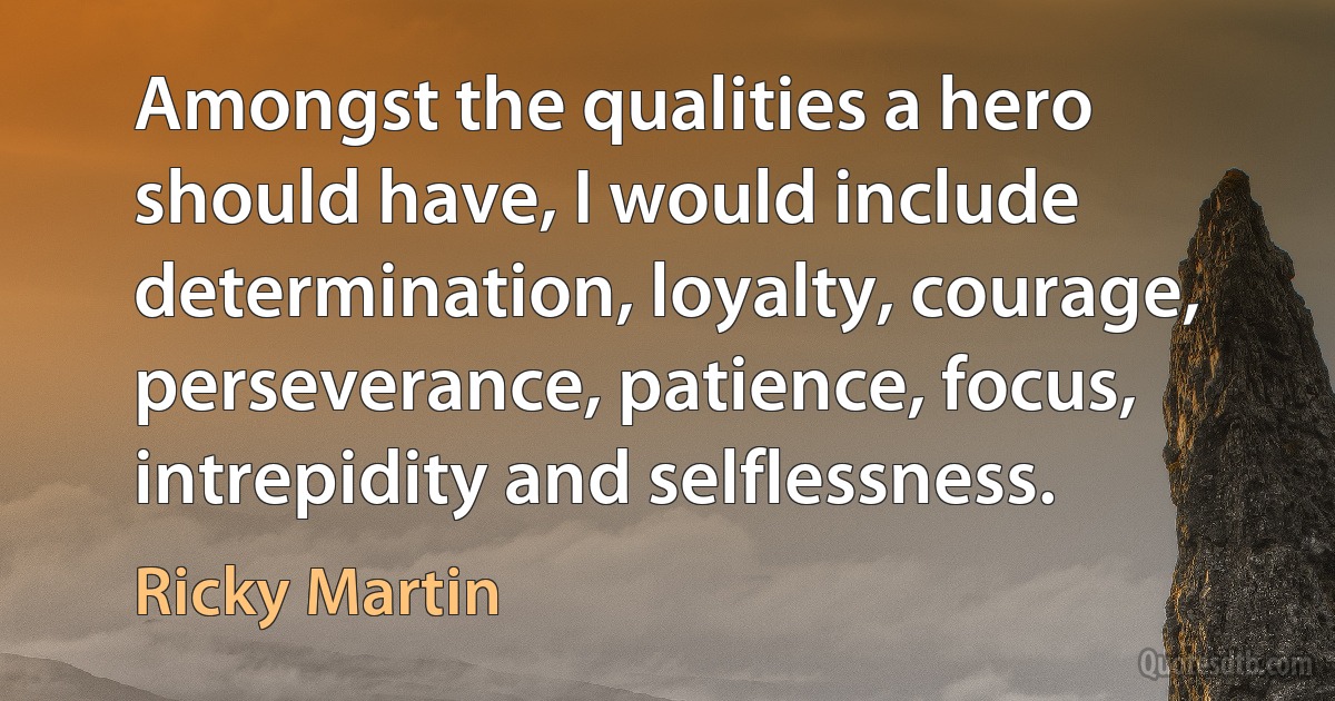 Amongst the qualities a hero should have, I would include determination, loyalty, courage, perseverance, patience, focus, intrepidity and selflessness. (Ricky Martin)