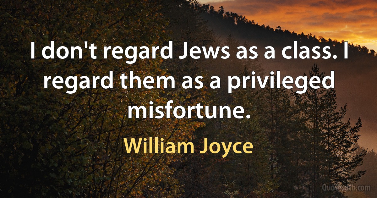 I don't regard Jews as a class. I regard them as a privileged misfortune. (William Joyce)