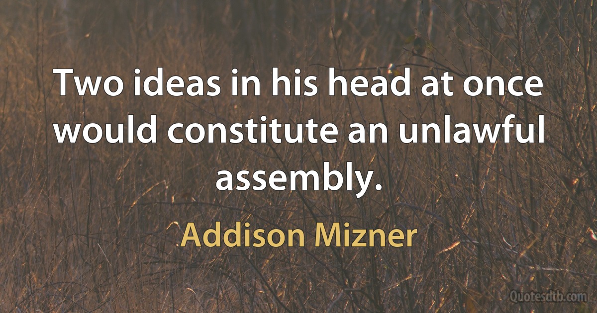 Two ideas in his head at once would constitute an unlawful assembly. (Addison Mizner)