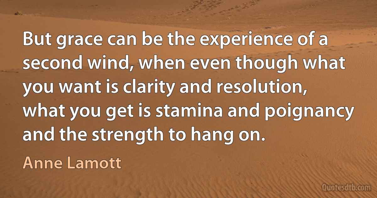 But grace can be the experience of a second wind, when even though what you want is clarity and resolution, what you get is stamina and poignancy and the strength to hang on. (Anne Lamott)