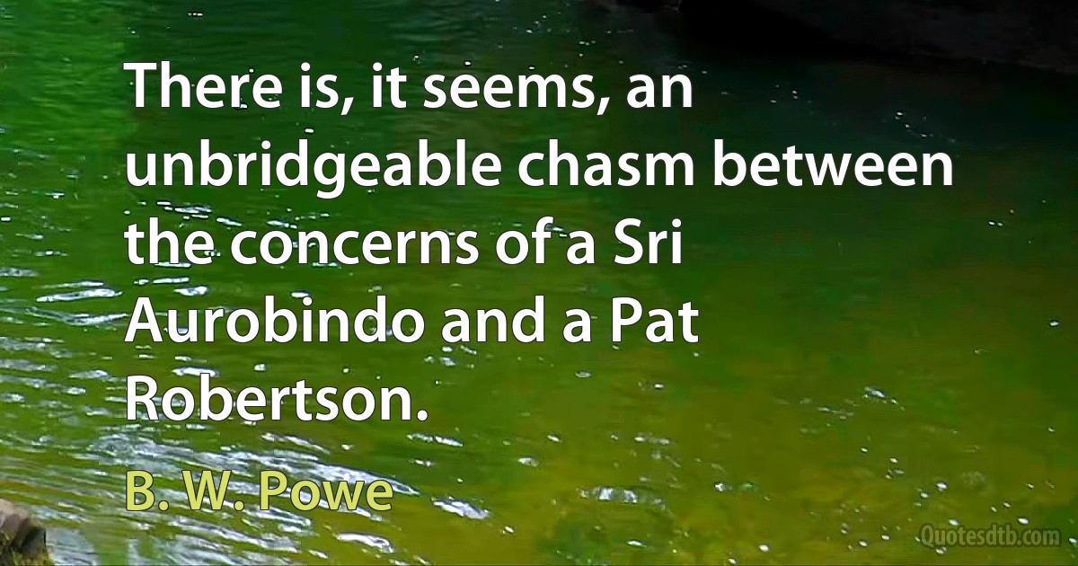 There is, it seems, an unbridgeable chasm between the concerns of a Sri Aurobindo and a Pat Robertson. (B. W. Powe)