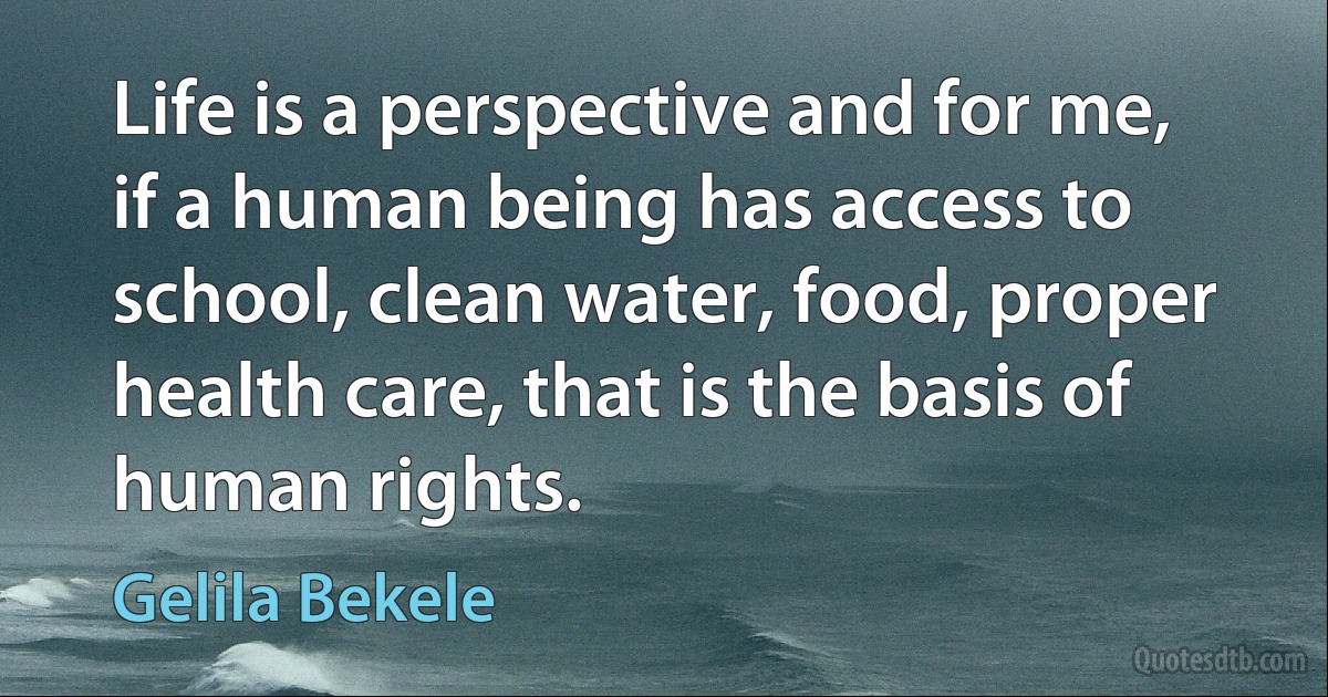 Life is a perspective and for me, if a human being has access to school, clean water, food, proper health care, that is the basis of human rights. (Gelila Bekele)