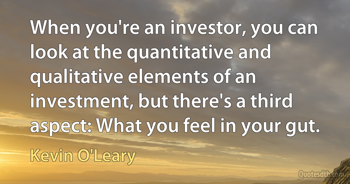 When you're an investor, you can look at the quantitative and qualitative elements of an investment, but there's a third aspect: What you feel in your gut. (Kevin O'Leary)