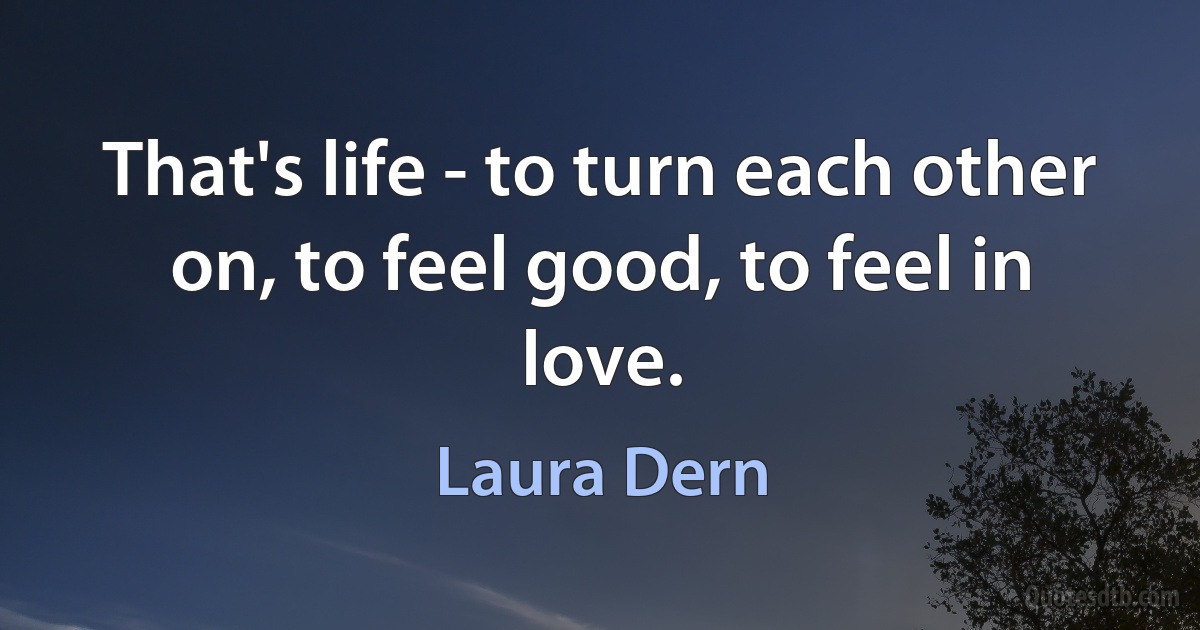 That's life - to turn each other on, to feel good, to feel in love. (Laura Dern)