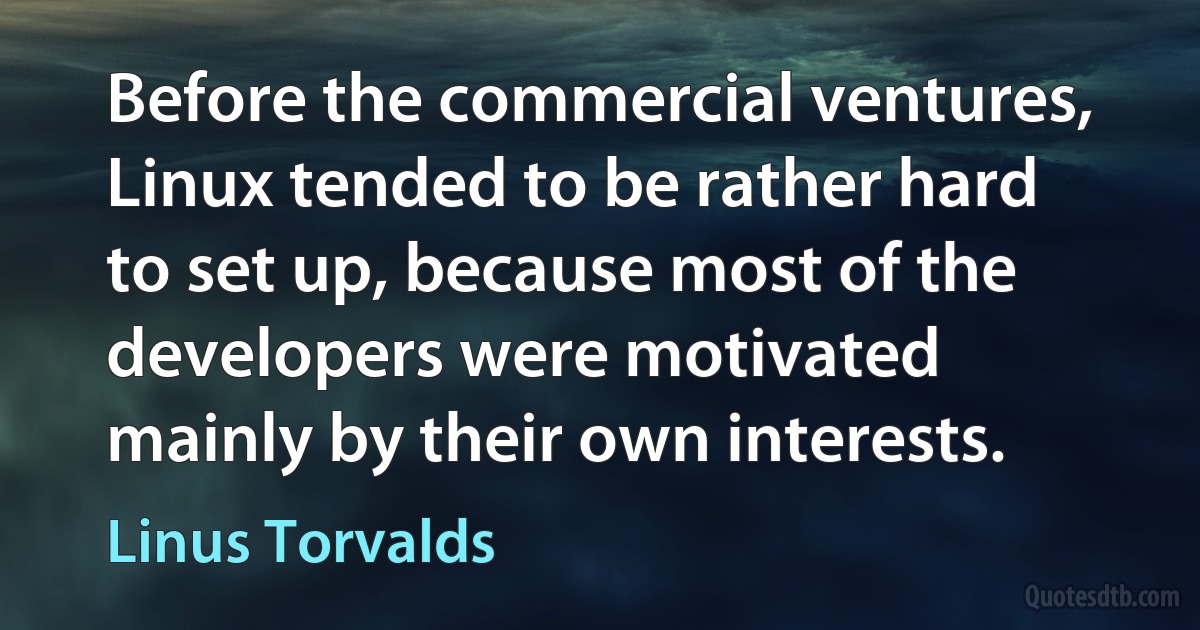 Before the commercial ventures, Linux tended to be rather hard to set up, because most of the developers were motivated mainly by their own interests. (Linus Torvalds)