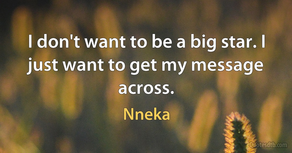 I don't want to be a big star. I just want to get my message across. (Nneka)