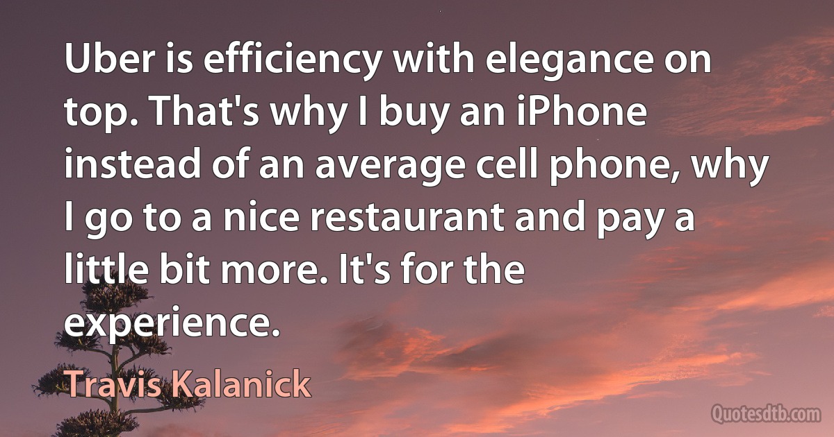 Uber is efficiency with elegance on top. That's why I buy an iPhone instead of an average cell phone, why I go to a nice restaurant and pay a little bit more. It's for the experience. (Travis Kalanick)